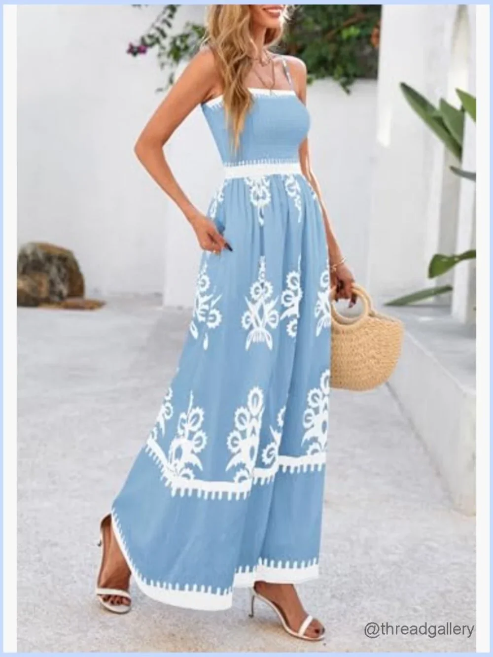 Women's Floral Maxi Dress Spaghetti Strap Smocked A-Line Sundress - Picture 4 of 7